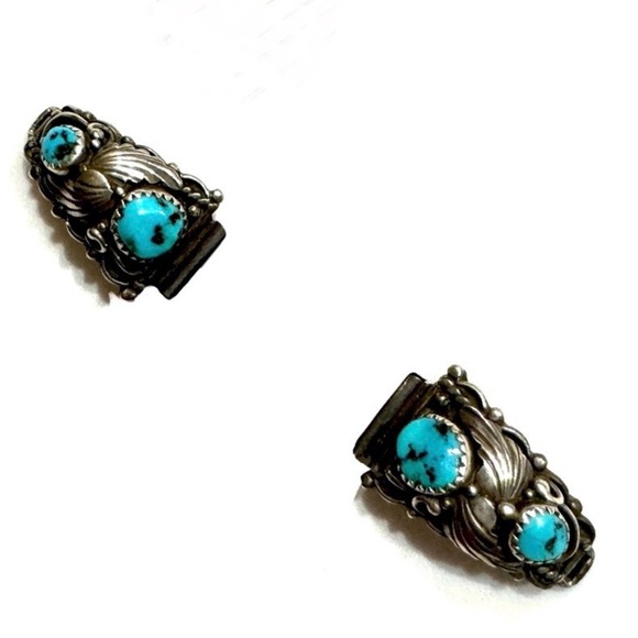🦋 Vintage Navajo Sterling Silver Kingman Turquoise Watch Tips - Picture 1 of 6